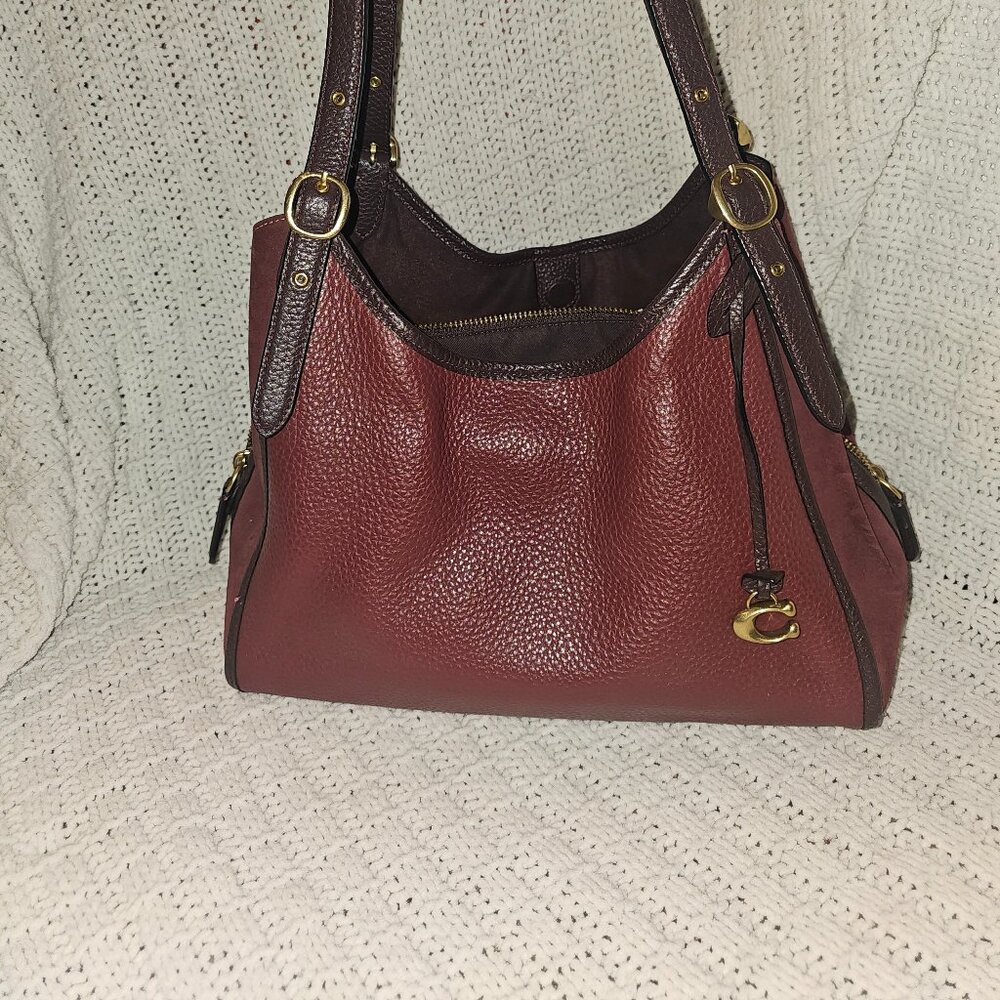 Coach Red Brown Pebbled Leather Shoulder Bag
